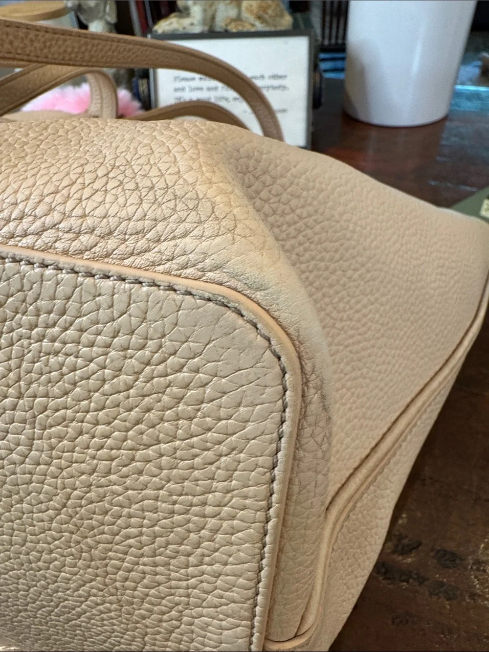 Tory Burch Pebbled Leather Tote with Pink Fur Charm